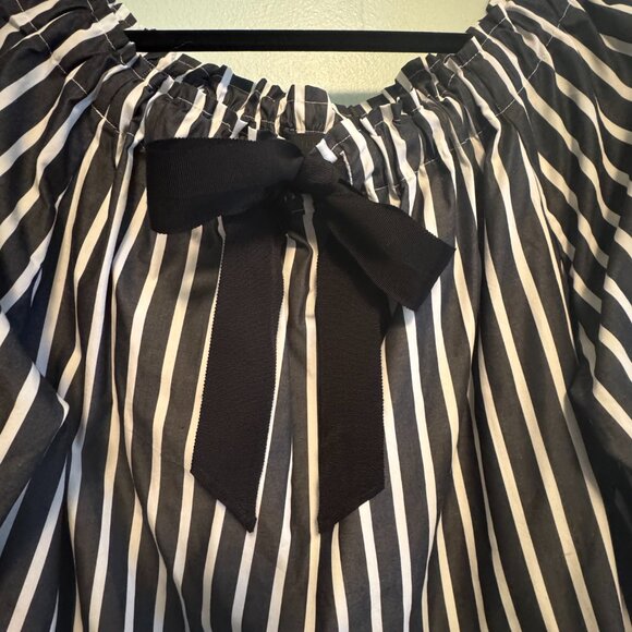🎀 J.Crew Striped Off-the-Shoulder Top | Bow Detail | Size L  - 0056 - Picture 3 of 6